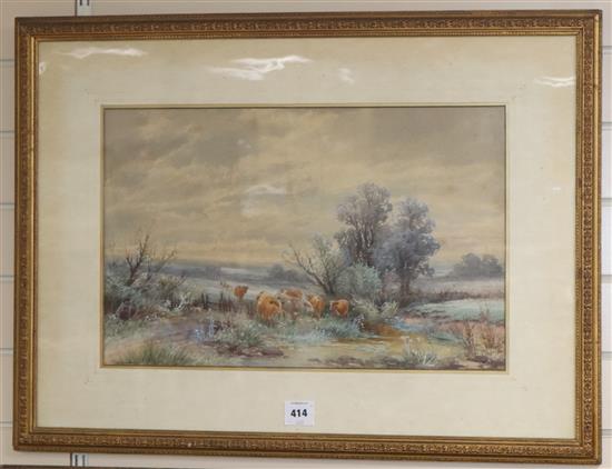 Thomas Rowden (1842-1926), pair of watercolours, Pastoral scenes with cottages and cattle, signed, 36 x 53cm